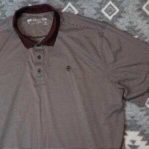 Ariat Mens AriatTEK Heat Series Striped Polo Shirt XL Burgundy White